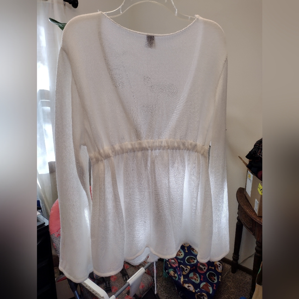 White Sheer Long-Sleeve Peplum Top
